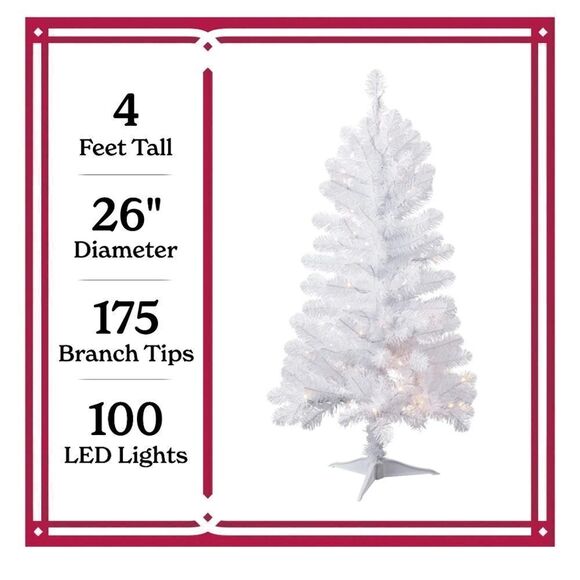 4 ft Pre-Lit Indiana Spruce White Valentine's Christmas Tree, Clear LED Lights - Picture 4 of 7
